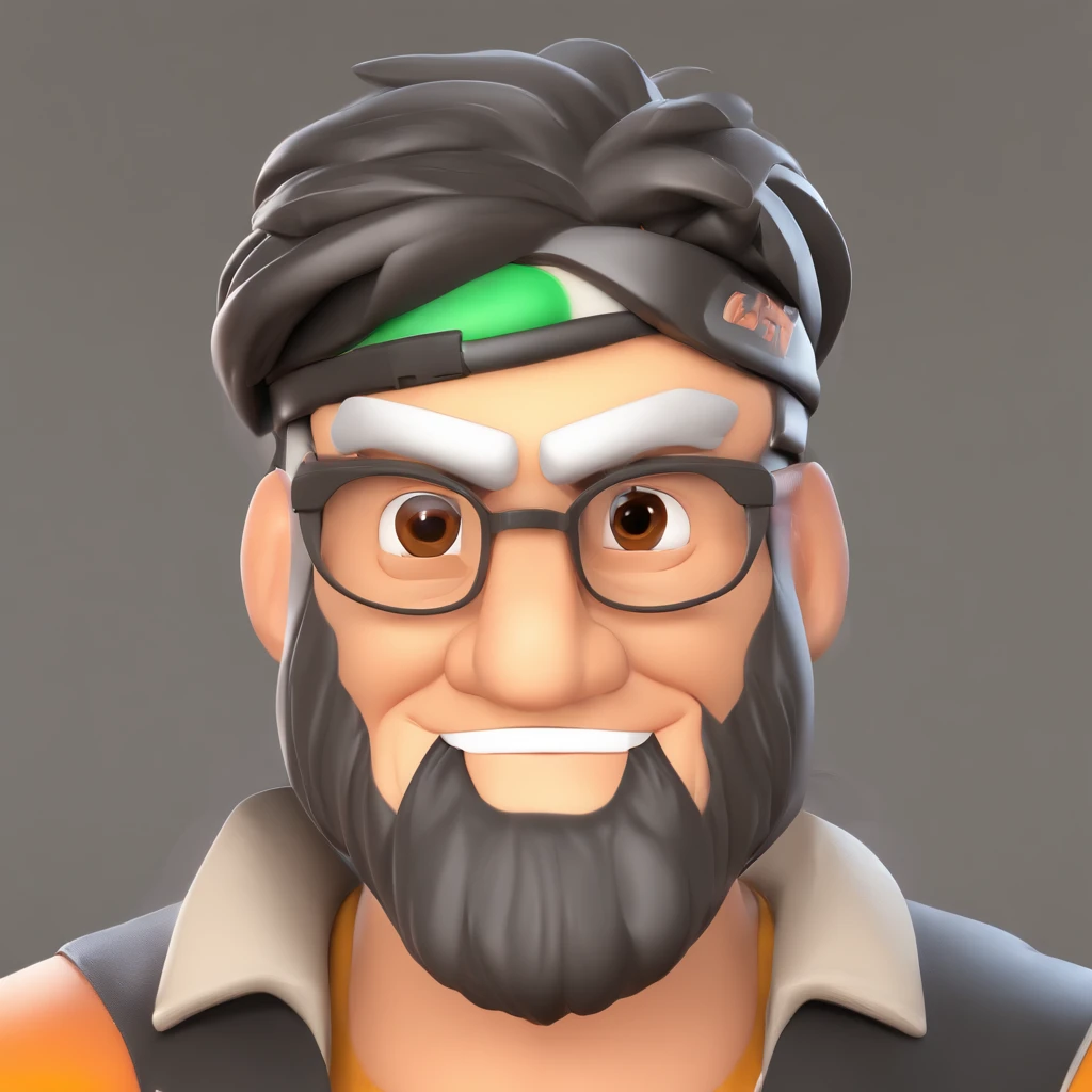 Criar um personagem no estilo Pixar. Trata-se de um homem de 30 anos, com barba, Branco, com cabelos castanhos curtos e um quiff, e olhos castanhos. Ele deve estar na frente de um computador, Trabalhar como designer