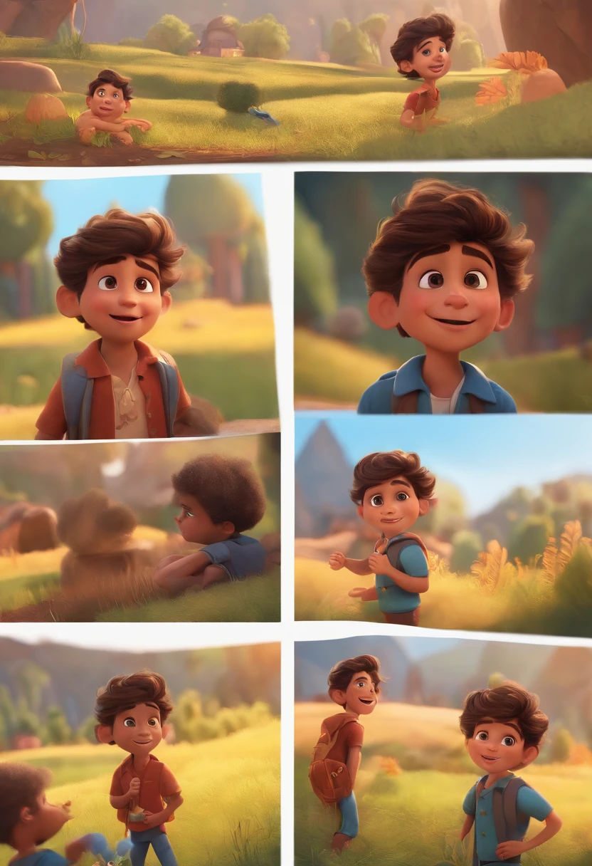 Image of a boy for a story in a YouTube video in Pixar format, He's the little allabester, He's the class leader, He's outgoing, Playful and gets up for a lot of things, cabelo curto
