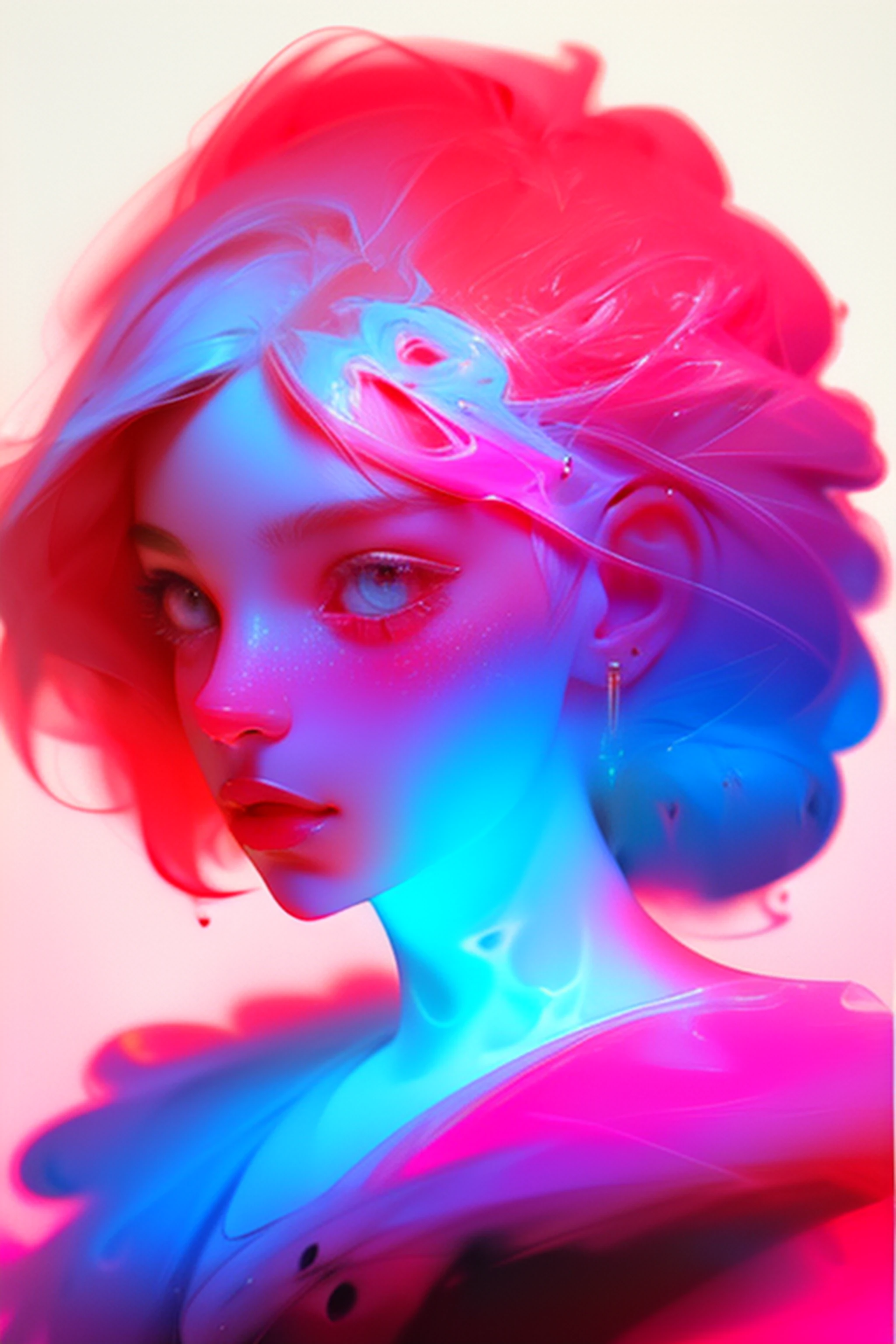 "colorful abstract art of ink forming a woman, white background, romantic lighting, sub-surface scattering, glow, painting art by Alberto Seveso, light colors"