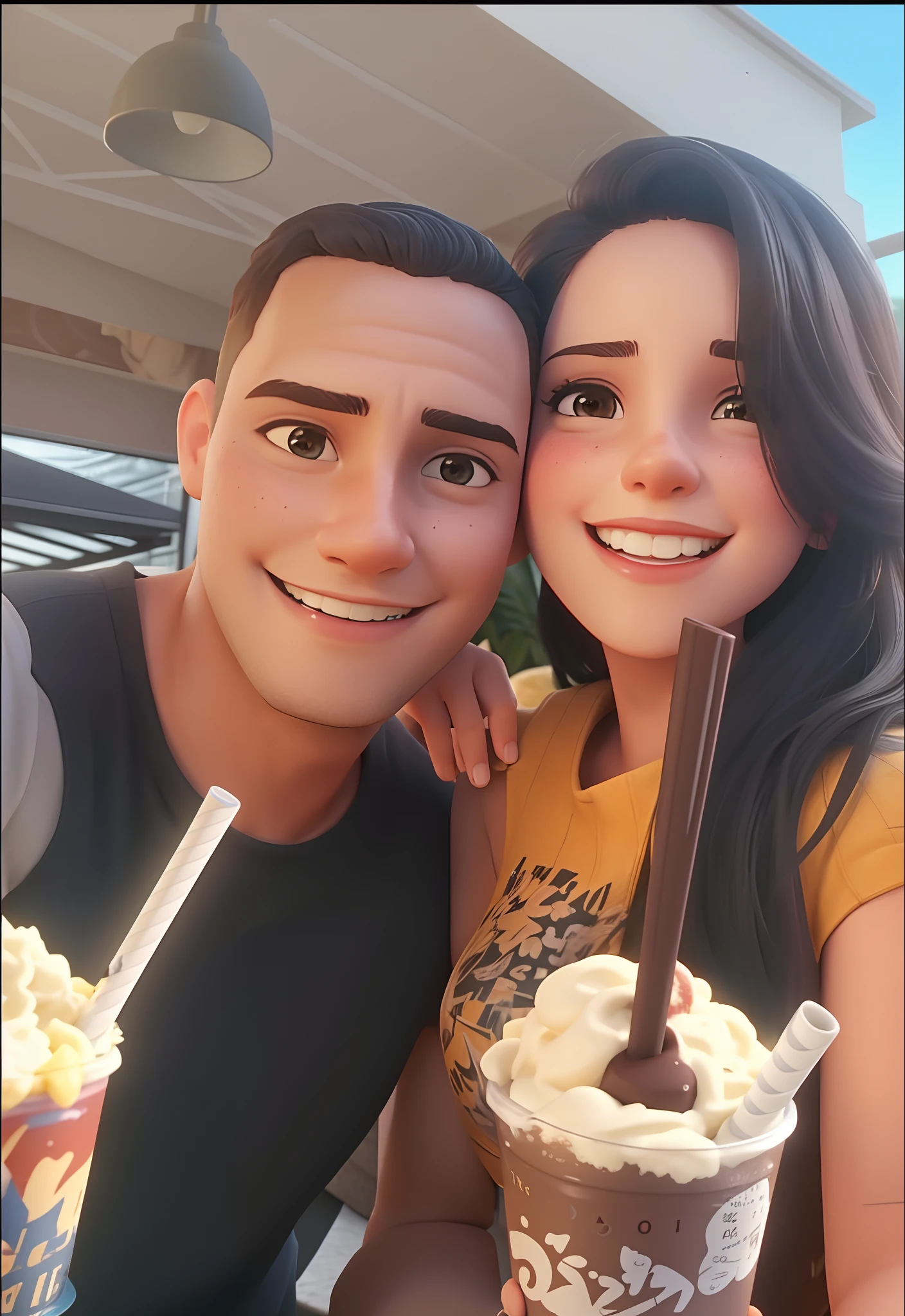 Casal sorridente com sorvete e milkshake de chocolate em restaurante ao ar livre, 1614572159, imagem de perfil, Mulher de 30 anos de Cuba, Directed by: Nandor Soldier, foto de perfil, foto de perfil, Casal feliz, Ronaldo Nazario Fenomeno, facebook post, Jordan Grimmer e Natasha Tan, par, Lovely couple