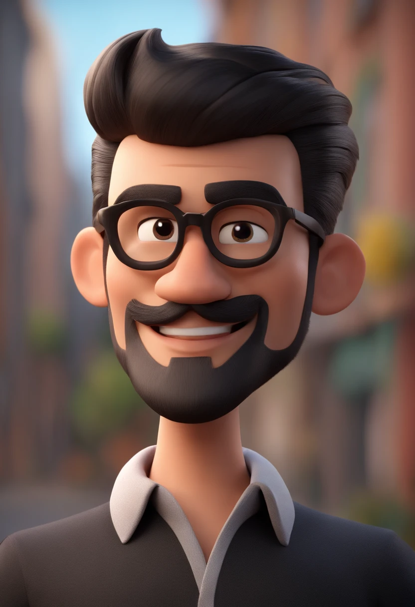 Cartoon character of a man with black glasses and a black polo shirt, cabelo liso, With beard and old school tattoo on his arm, animation character, Caractere estilizado, animation style rendering, 3D estilizado, Arnold Maya render, 3 d render stylized, toon render keyshot, Personagem 3D, Personagem 3D, 3d rendering stylized, 3 d character render, personagem de desenho animado, Personagem de close up, Pose de personagem, (Estilo Pixar) (master part:1.2) (Bokeh) (best quality) (pele detalhada) (textura detalhada) (8k) (argila) (Cinematic lighting) (foco nítido