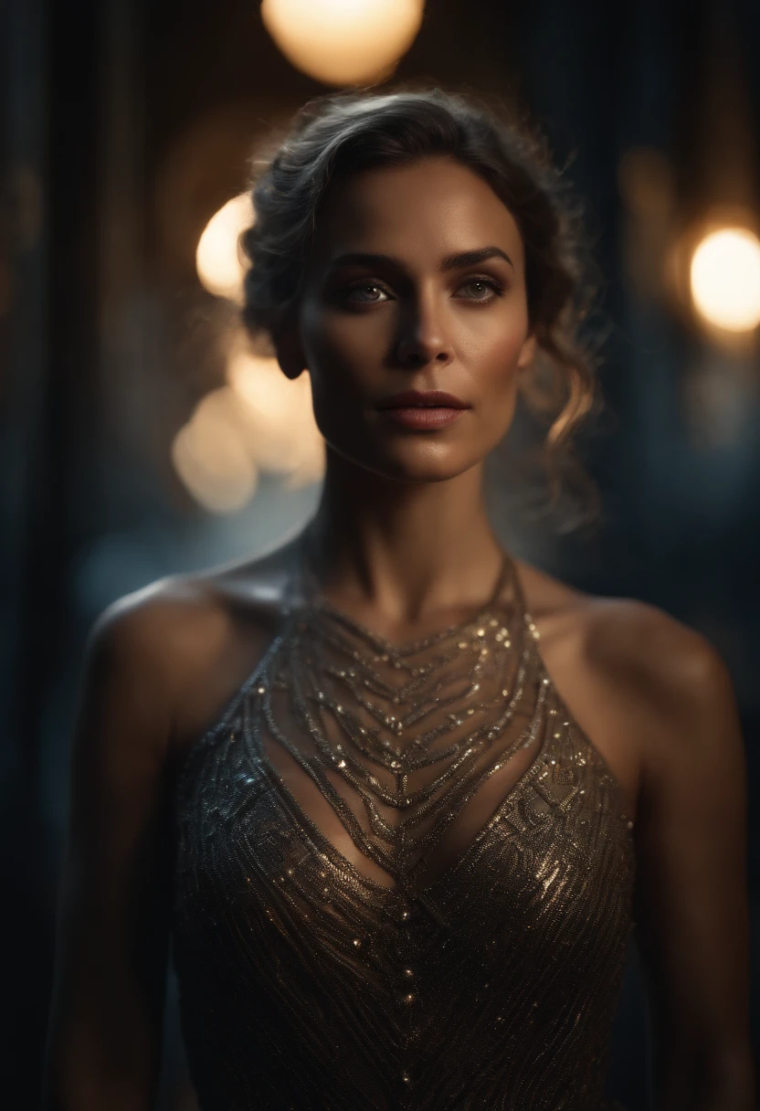 ((photorealistic)), wide view, picture of an ethereal woman, intricate details, textured translucence skin with veins like made of (glowing light:1.2), ((dark scene:1.4)), dynamic light, volumetric radiance, perfect eyes, (cinematic, 8k)
