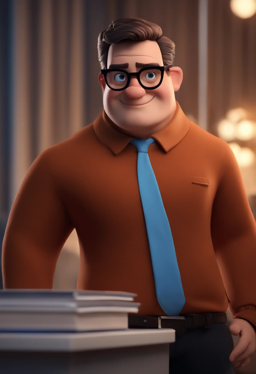 Cartoon character of a man with black glasses and a blue shirt, animation character, Caractere estilizado, animation style rendering, 3D estilizado, Arnold Maya render, 3 d render stylized, toon render keyshot, Personagem 3D, Personagem 3D, 3d rendering stylized, 3 d character render, personagem de desenho animado, Personagem de close up, Pose de personagem, (Estilo Pixar) (master part:1.2) (Bokeh) (best quality) (pele detalhada) (textura detalhada) (8k) (argila) (Cinematic lighting) (foco nítido