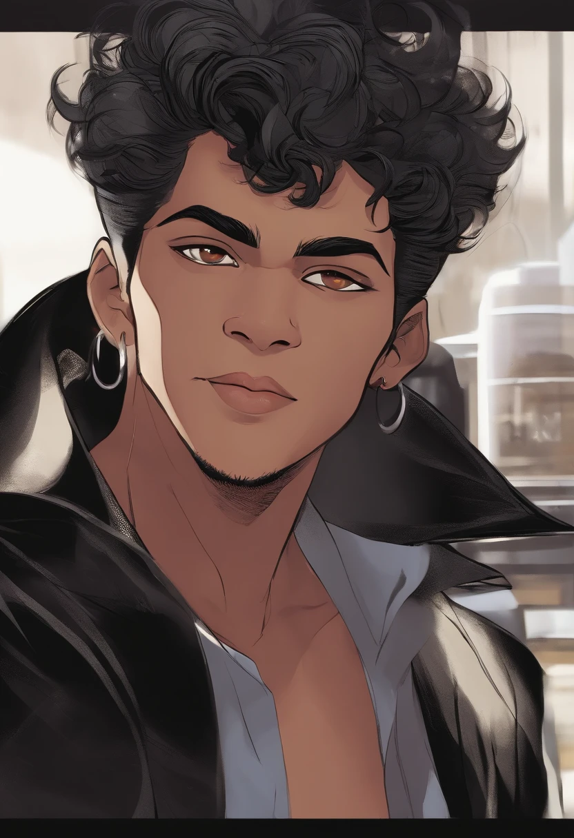 Personagem de um desenho animado com uma idade de 30 anos, Black hair and cut on ruler, Torcer para o time do Botafogo, carioca meio Gordinho, Happy and he's in a mall store selling clothes