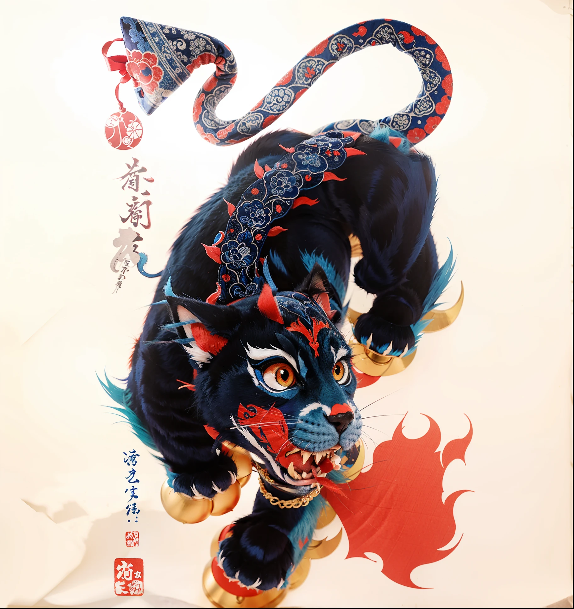 Blue demon cat ukiyo-e style
