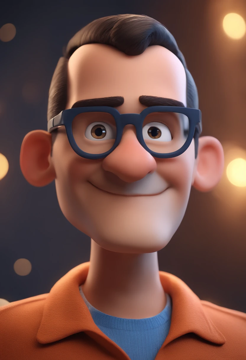 Cartoon character of a man with black glasses and a blue shirt, animation character, Caractere estilizado, animation style rendering, 3D estilizado, Arnold Maya render, 3 d render stylized, toon render keyshot, Personagem 3D, Personagem 3D, 3d rendering stylized, 3 d character render, personagem de desenho animado, Personagem de close up, Pose de personagem, (Estilo Pixar) (master part:1.2) (Bokeh) (best quality) (pele detalhada) (textura detalhada) (8k) (argila) (Cinematic lighting) (foco nítido