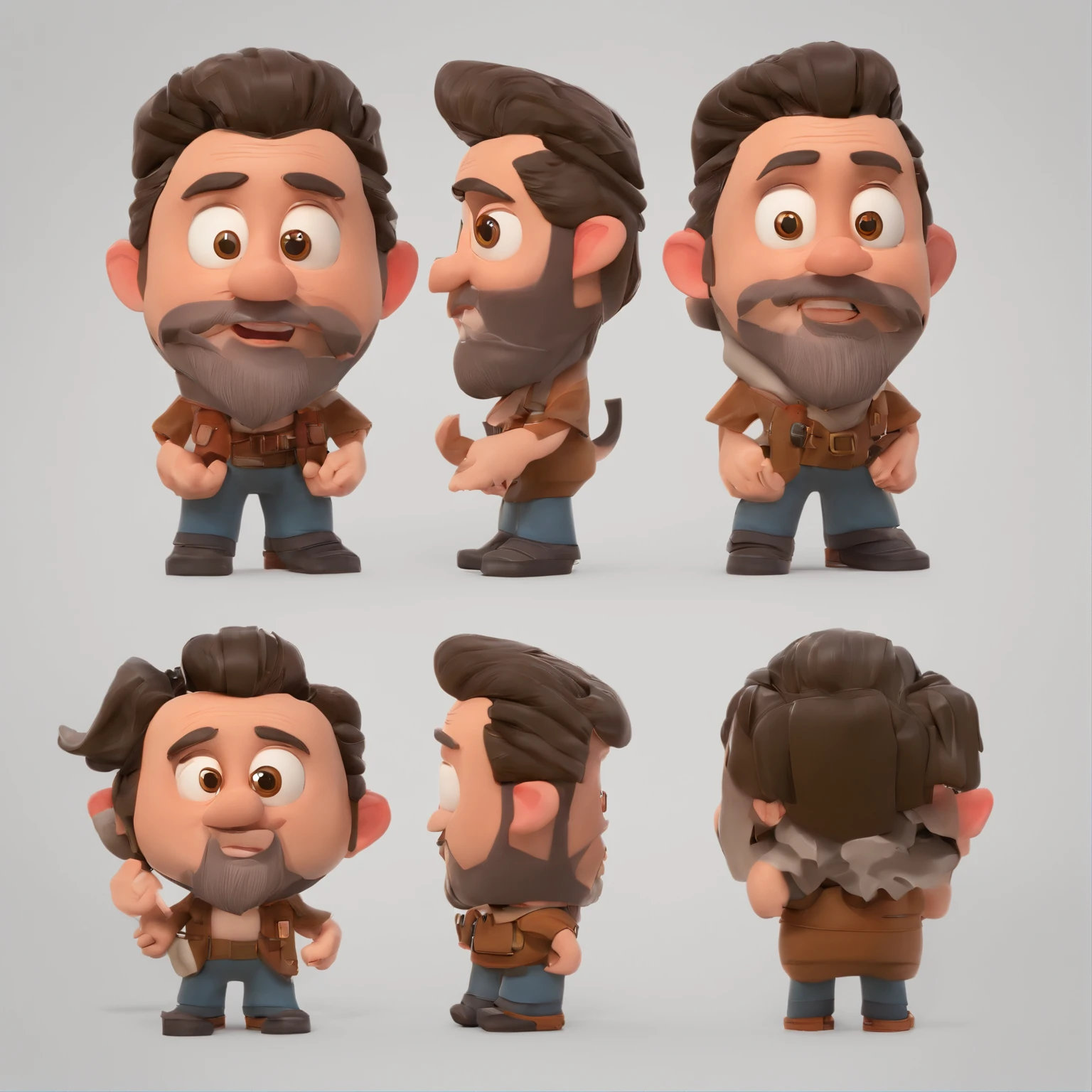 Criar um personagem no estilo Pixar. Trata-se de um homem de 30 anos, com barba, Branco, com poucos cabelos castanhos, um pouco calvo e olhos castanhos. Ele deve estar na frente de um computador.