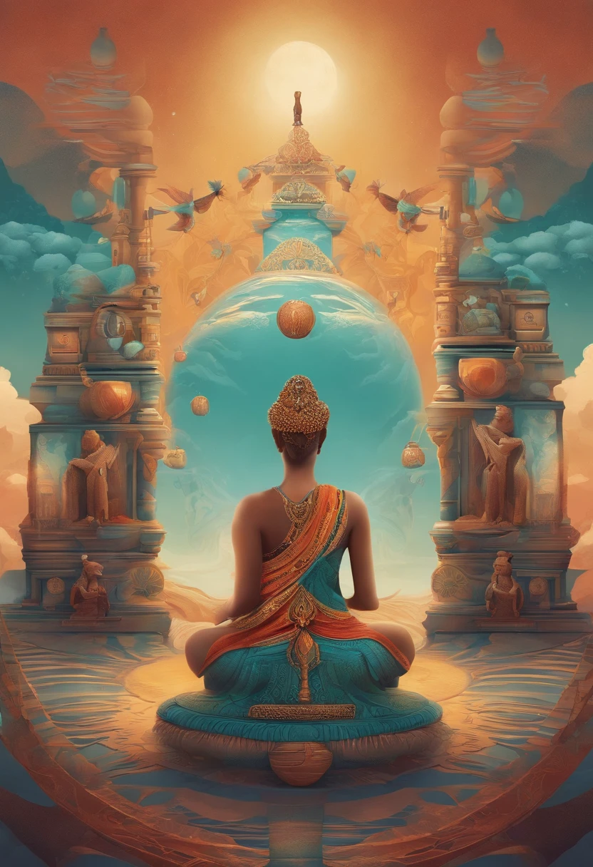 Create an illustration that represents a diversity of ideas, Using Different Cores, formas e elementos para simbolizar a variedade de pensamentos e perspectivas