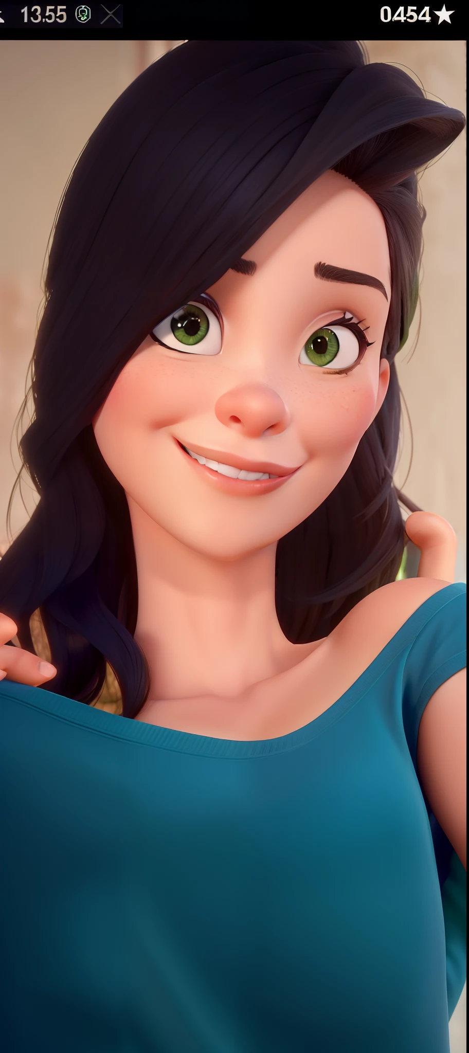 Mulher cabelos pretos, olhos verdes, disney pixar, alta qualidade, melhor qualidade