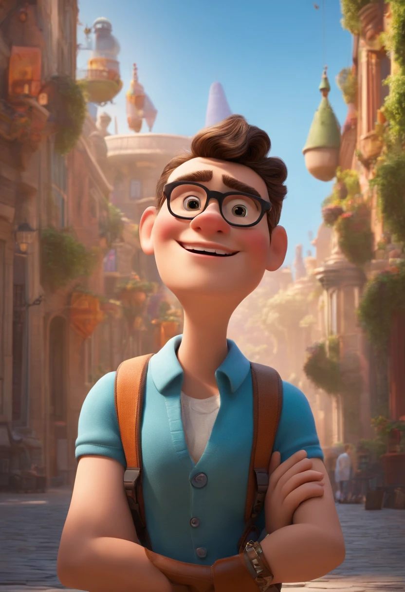 A futuristic yet realistic dream architect, inspired by Pixar animation, up close. The character takes center stage with captivating facial expressions, offering a touch of unreality.