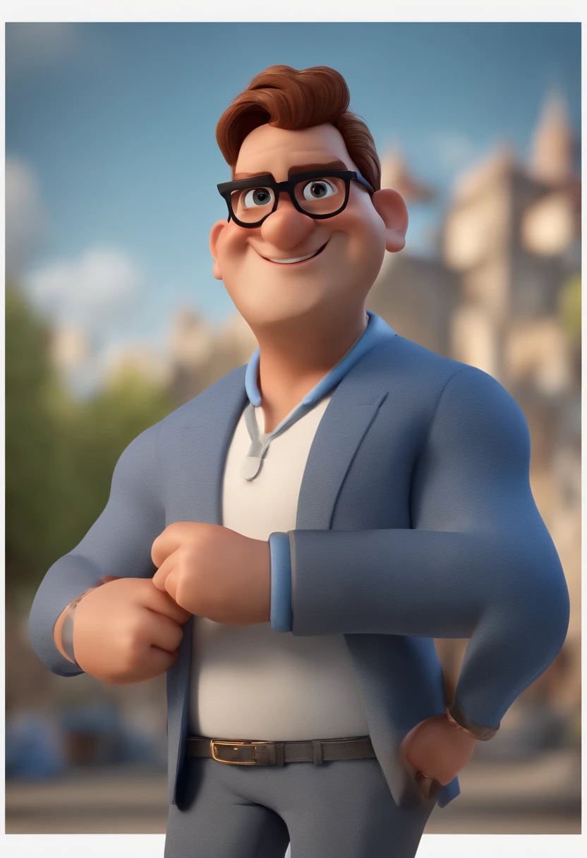 Cartoon character of a man with black glasses and a blue shirt, animation character, Caractere estilizado, animation style rendering, 3D estilizado, Arnold Maya render, 3 d render stylized, toon render keyshot, Personagem 3D, Personagem 3D, 3d rendering stylized, 3 d character render, personagem de desenho animado, Personagem de close up, Pose de personagem, (Estilo Pixar) (master part:1.2) (Bokeh) (best quality) (pele detalhada) (textura detalhada) (8k) (argila) (Cinematic lighting) (foco nítido