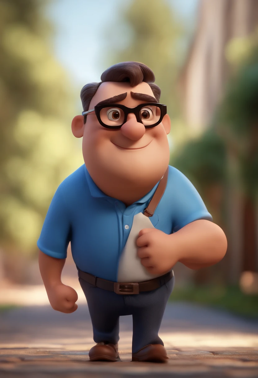 Cartoon character of a man with black glasses and a blue shirt, animation character, Caractere estilizado, animation style rendering, 3D estilizado, Arnold Maya render, 3 d render stylized, toon render keyshot, Personagem 3D, Personagem 3D, 3d rendering stylized, 3 d character render, personagem de desenho animado, Personagem de close up, Pose de personagem,  (Estilo Pixar) (master part:1.2) (Bokeh) (best quality) (pele detalhada) (textura detalhada) (8k) (argila) (Cinematic lighting) (foco nítido