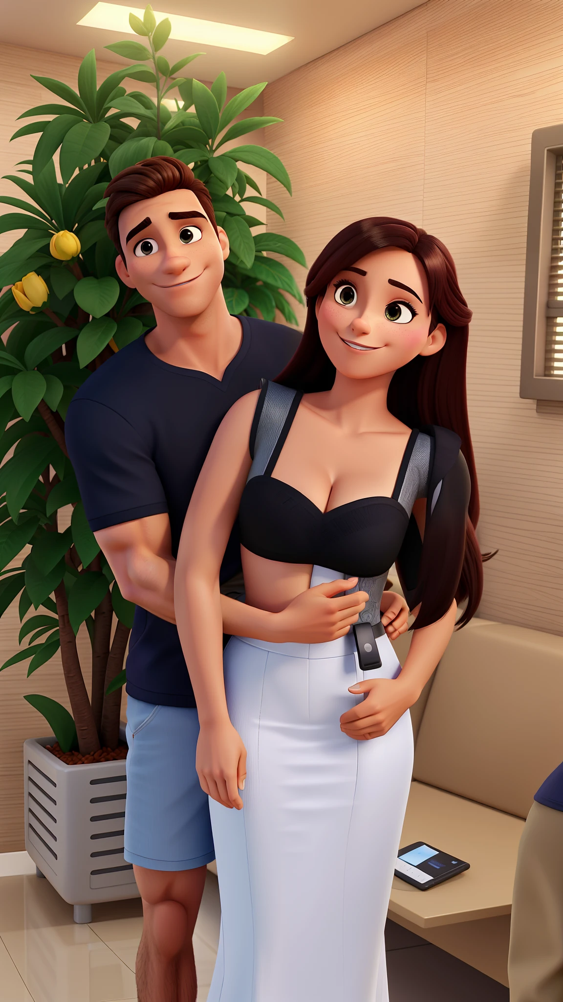 Imagem estilo pixel, alta qualidade, melhor qualidade, homem e mulher sorrindo, homem e mulher de cabelo preto