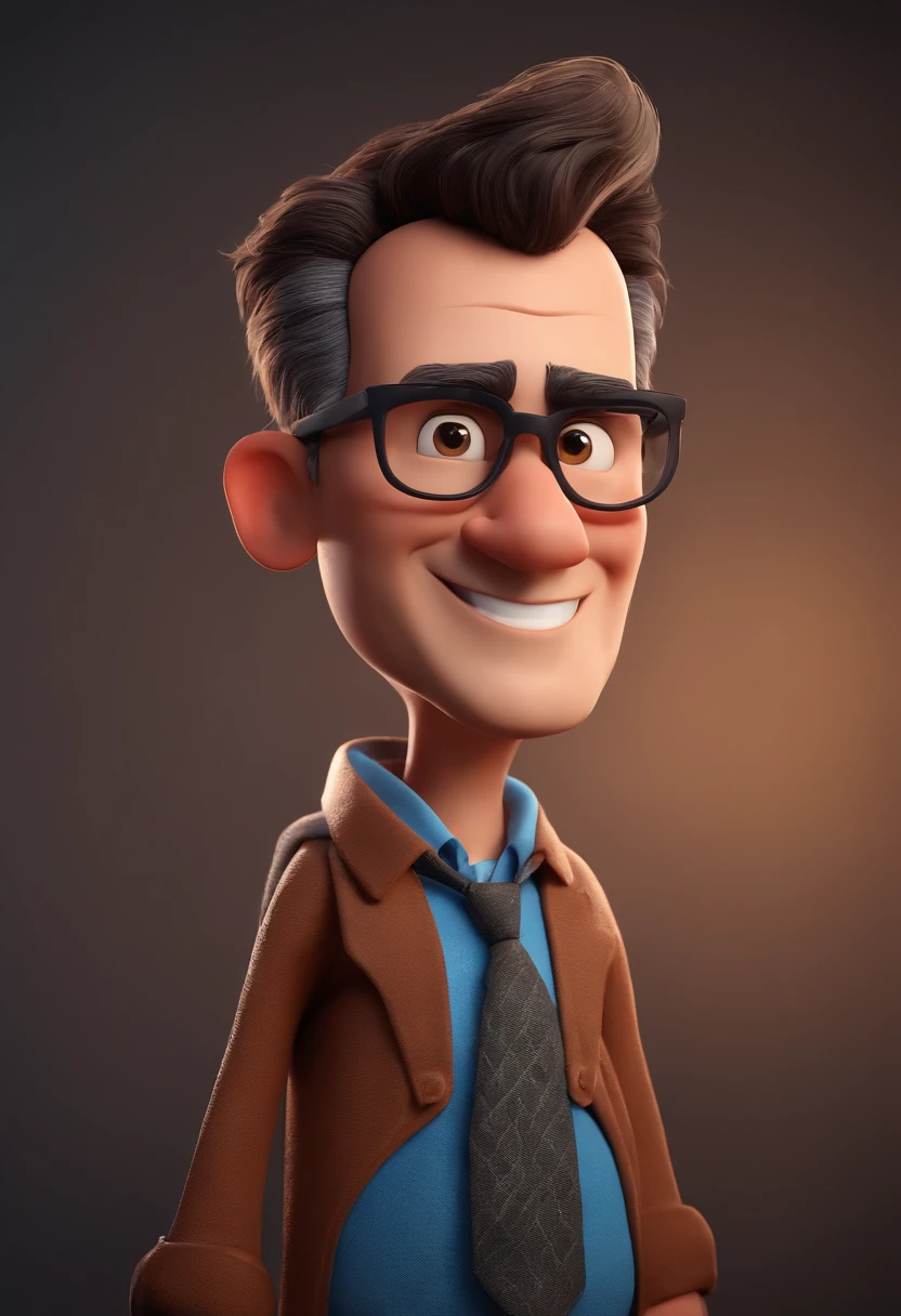 Cartoon character of a man with black glasses and a blue shirt, animation character, Caractere estilizado, animation style rendering, 3D estilizado, Arnold Maya render, 3 d render stylized, toon render keyshot, Personagem 3D, Personagem 3D, 3d rendering stylized, 3 d character render, personagem de desenho animado, Personagem de close up, Pose de personagem,  (Estilo Pixar) (master part:1.2) (Bokeh) (best quality) (pele detalhada) (textura detalhada) (8k) (argila) (Cinematic lighting) (foco nítido