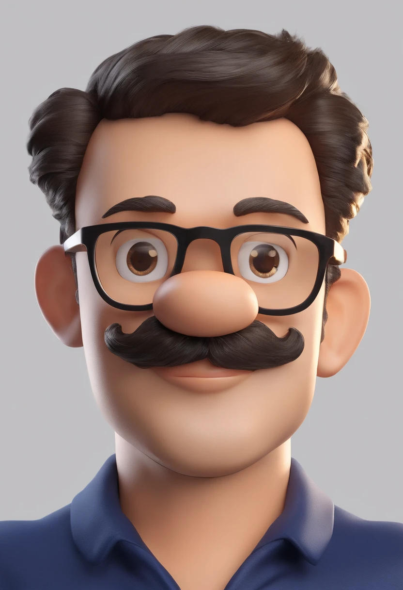 ((best quality)), ((master part)), ((desenhos animados realistas)), ((Personagem perfeito)) - Um retrato frontal meticulosamente detalhado e realista de um homem com cabelo raspado, glasses and a shirt with beautiful textures. O homem olha diretamente para o espectador, Establish a strong and confident presence. The image captures their distinctive facial features, accurately showing the brightness of your eyes and the design of your glasses. The black shirt is rendered with fine details, aumentando o profissionalismo do retrato. Enviado para documentos oficiais, this portrait is presented in impressive 8K UHD resolution, Ensure clarity and unique protection.
