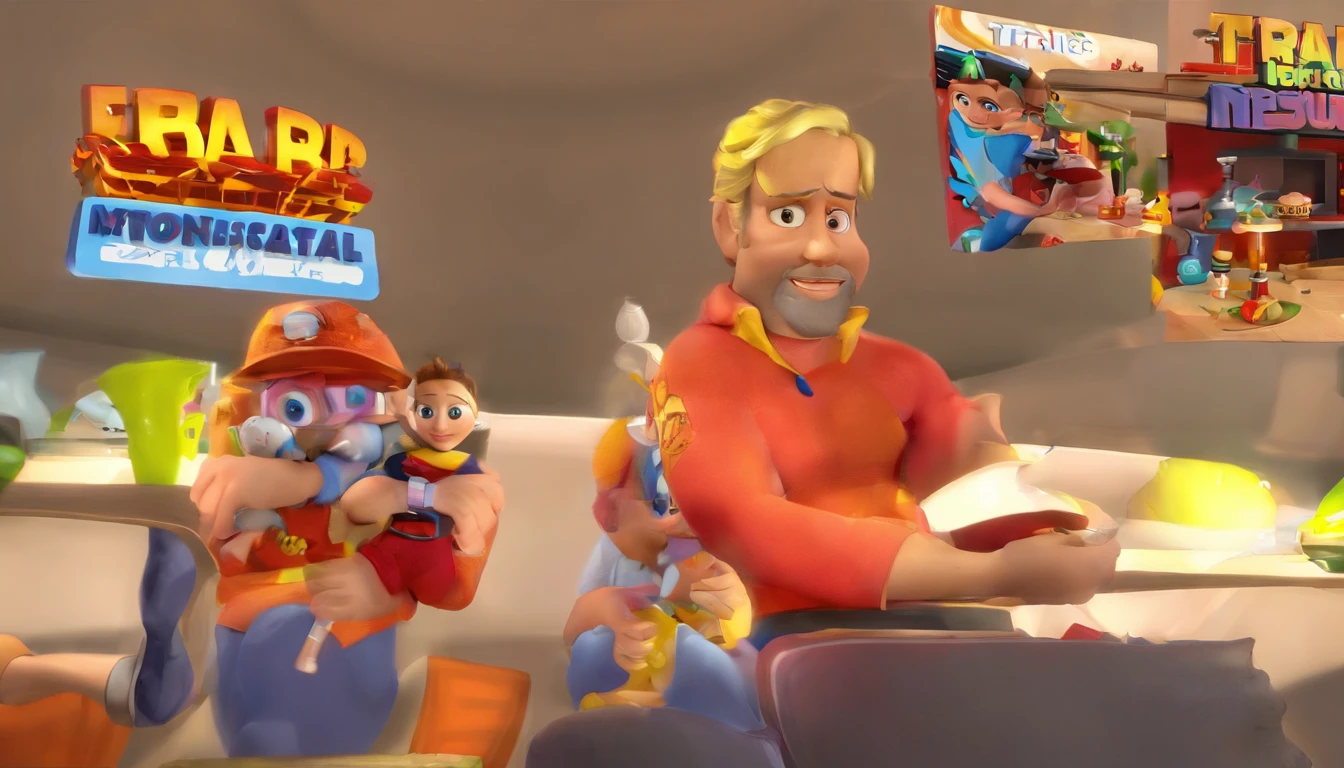 Criar um personagem no estilo Pixar. Trata-se de um homem de 35 anos, com barba, pardo, com cabelos pretos curtos e um quiff, e olhos pretos. Ele deve estar na frente de um carrobranco, Trabalha como motorista