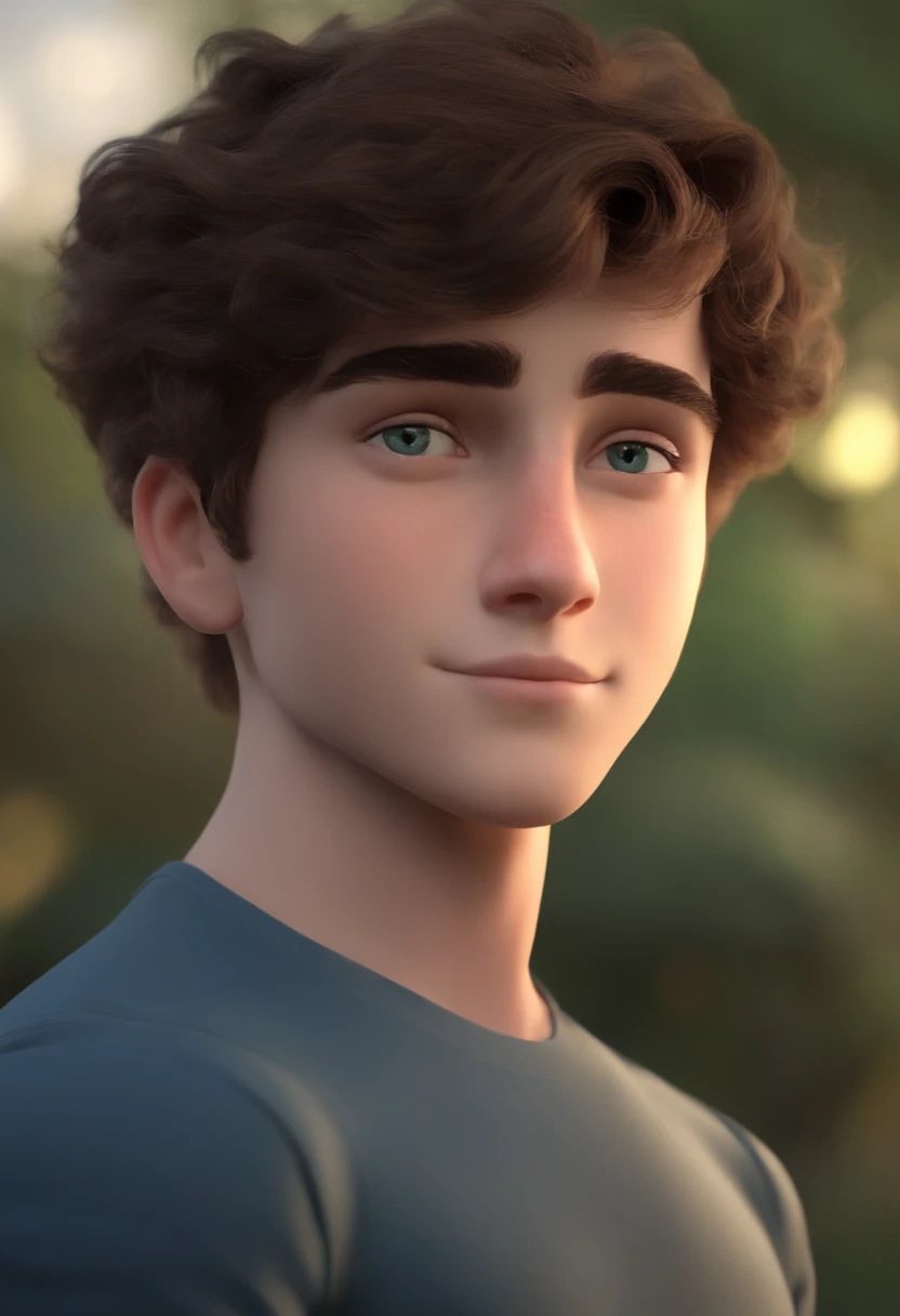 Image of a boy for a story in a YouTube video in Pixar format, He's the allabester, He's the class leader, He's outgoing, Playful and gets up for a lot of things, cabelo curto