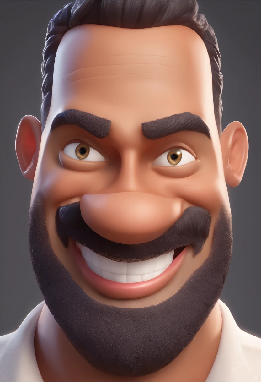 Smiling Man Illustration, sorriso insano, Homem de pele marrom com um sorriso gigante, happily smiling at the camera, sorriso atrevido, he's smiling, sorriso muito grande, Macho sorridente, foto de perfil headshot, rindo sorriso enorme, desenhando no estilo de Arte 3D, c4d, fundo de cor branco puro, estilo disney, estilo pixar render ilustracao Super Detalhe, 8k