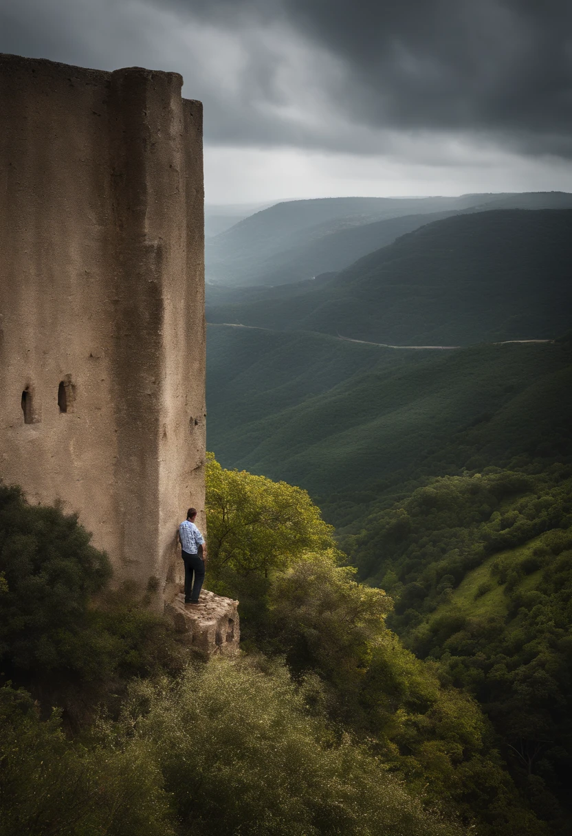 There's a man who's standing on a ledge with a camera, Emad Mostaque, gui guimaraes, edin durmisevic, Ahmad Merheb, Foto tirada de longe, Em Espanha, Pepe Moreno, com a terra ao fundo, posuka demizu |, Eytan Zana, encho enchev, com uma cidade em segundo plano