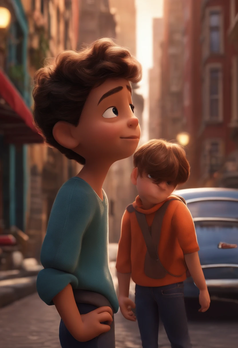 a happy cute kid standing short hair, vestindo uma fantasia espacial, , fundo branco, barnet, Tom, Estilo Pixar, ....3d, desenhos animados, rosto detalhado, asymmetrical 16k