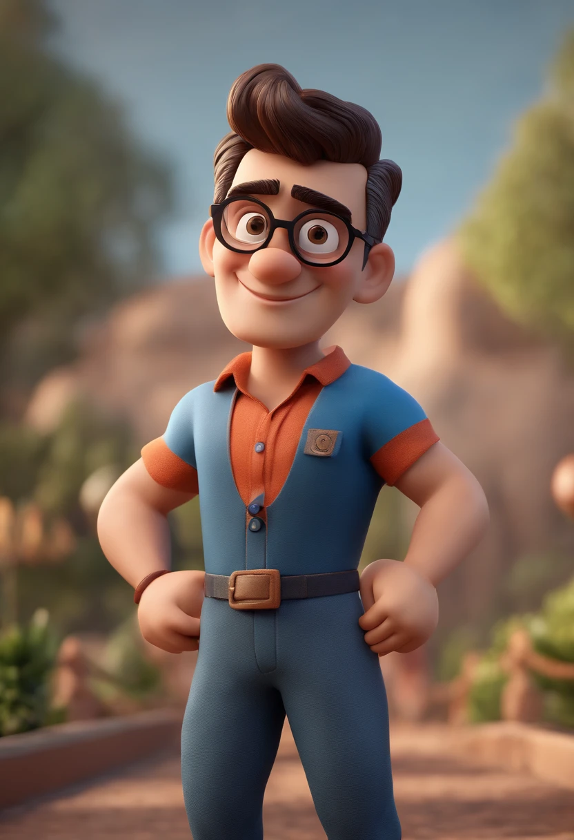 Cartoon character of a man with black glasses and a blue shirt, animation character, Caractere estilizado, animation style rendering, 3D estilizado, Arnold Maya render, 3 d render stylized, toon render keyshot, Personagem 3D, Personagem 3D, 3d rendering stylized, 3 d character render, personagem de desenho animado, Personagem de close up, Pose de personagem, (Estilo Pixar) (master part:1.2) (Bokeh) (best quality) (pele detalhada) (textura detalhada) (8k) (argila) (Cinematic lighting) (foco nítido