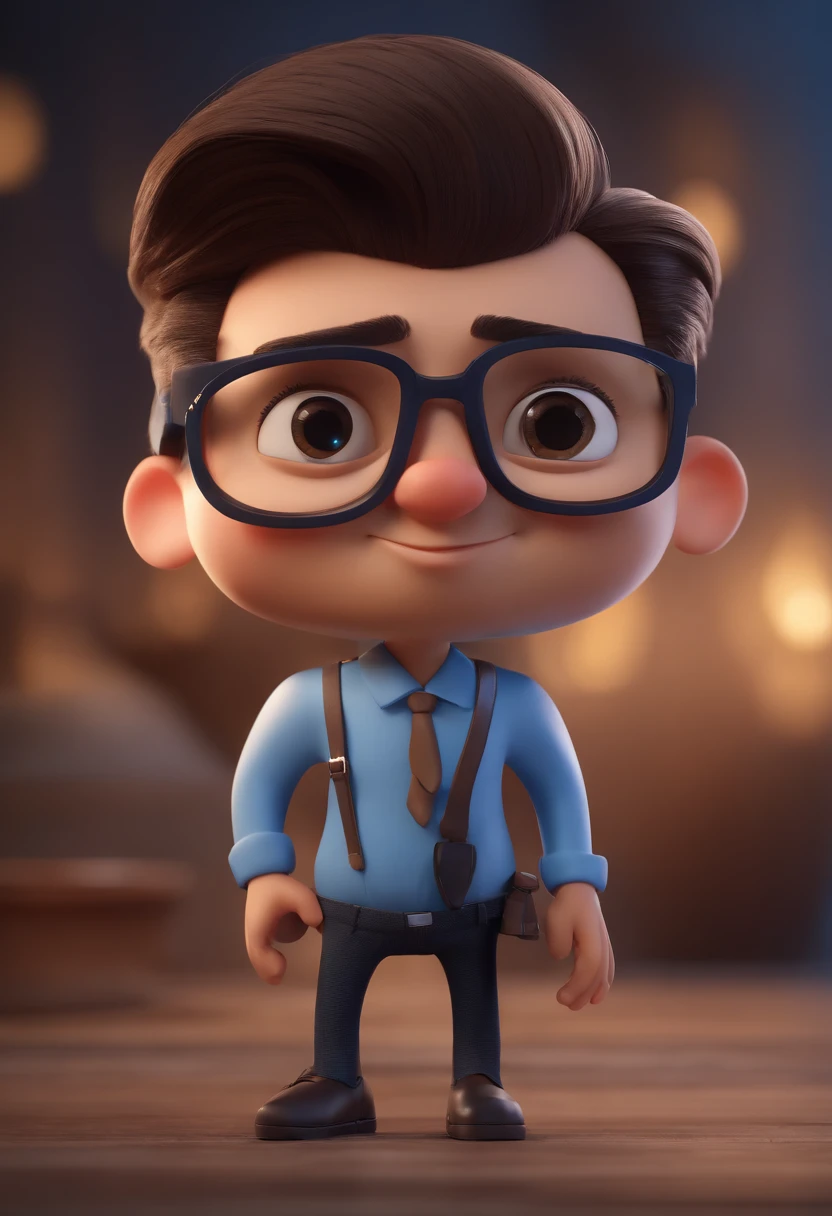 Cartoon character of a man with black glasses and a blue shirt, animation character, Caractere estilizado, animation style rendering, 3D estilizado, Arnold Maya render, 3 d render stylized, toon render keyshot, Personagem 3D, Personagem 3D, 3d rendering stylized, 3 d character render, personagem de desenho animado, Personagem de close up, Pose de personagem, (Estilo Pixar) (master part:1.2) (Bokeh) (best quality) (pele detalhada) (textura detalhada) (8k) (argila) (Cinematic lighting) (foco nítido