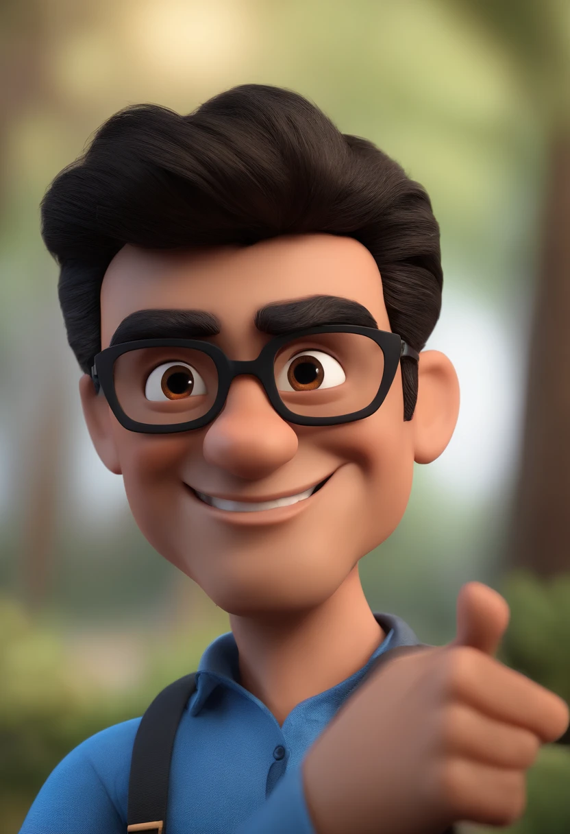 Cartoon character of a man with black glasses and a blue shirt, animation character, Caractere estilizado, animation style rendering, 3D estilizado, Arnold Maya render, 3 d render stylized, toon render keyshot, Personagem 3D, Personagem 3D, 3d rendering stylized, 3 d character render, personagem de desenho animado, Personagem de close up, Pose de personagem, (Estilo Pixar) (master part:1.2) (Bokeh) (best quality) (pele detalhada) (textura detalhada) (8k) (argila) (Cinematic lighting) (foco nítido