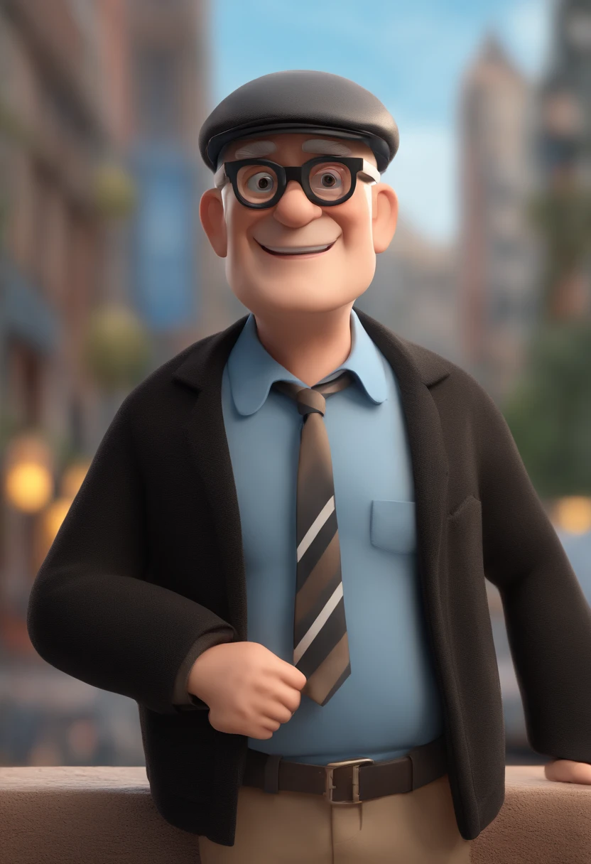 Cartoon character of an elderly man with young style wearing black glasses, blue cap, camisa branca, animation character, animation style rendering, 3D estilizado, emprestar, 3 d prestaização estilizada, Keyshot de Prestarização Show, Personagem 3D, Personagem 3D, 3d rendering stylized, 3 d character render, personagem de desenho animado, Pose de personagem, (Estilo Pixar) (master part:1.3) (Bokeh) (melhor qualidade) (pele detalhada) (specific texture) (8k) (cinematic lighthing) (foco nítido)