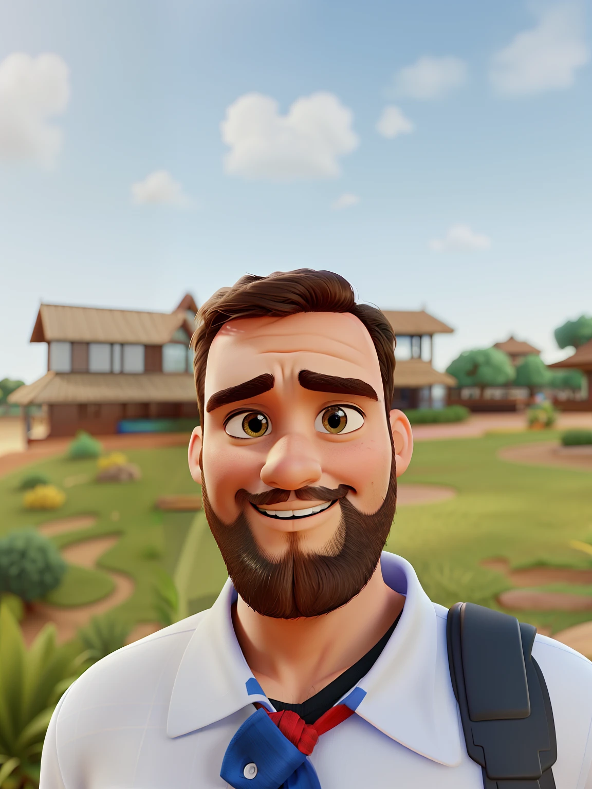 Disney pixar style, high quality, better quality, engenheiro com barba With background in an office