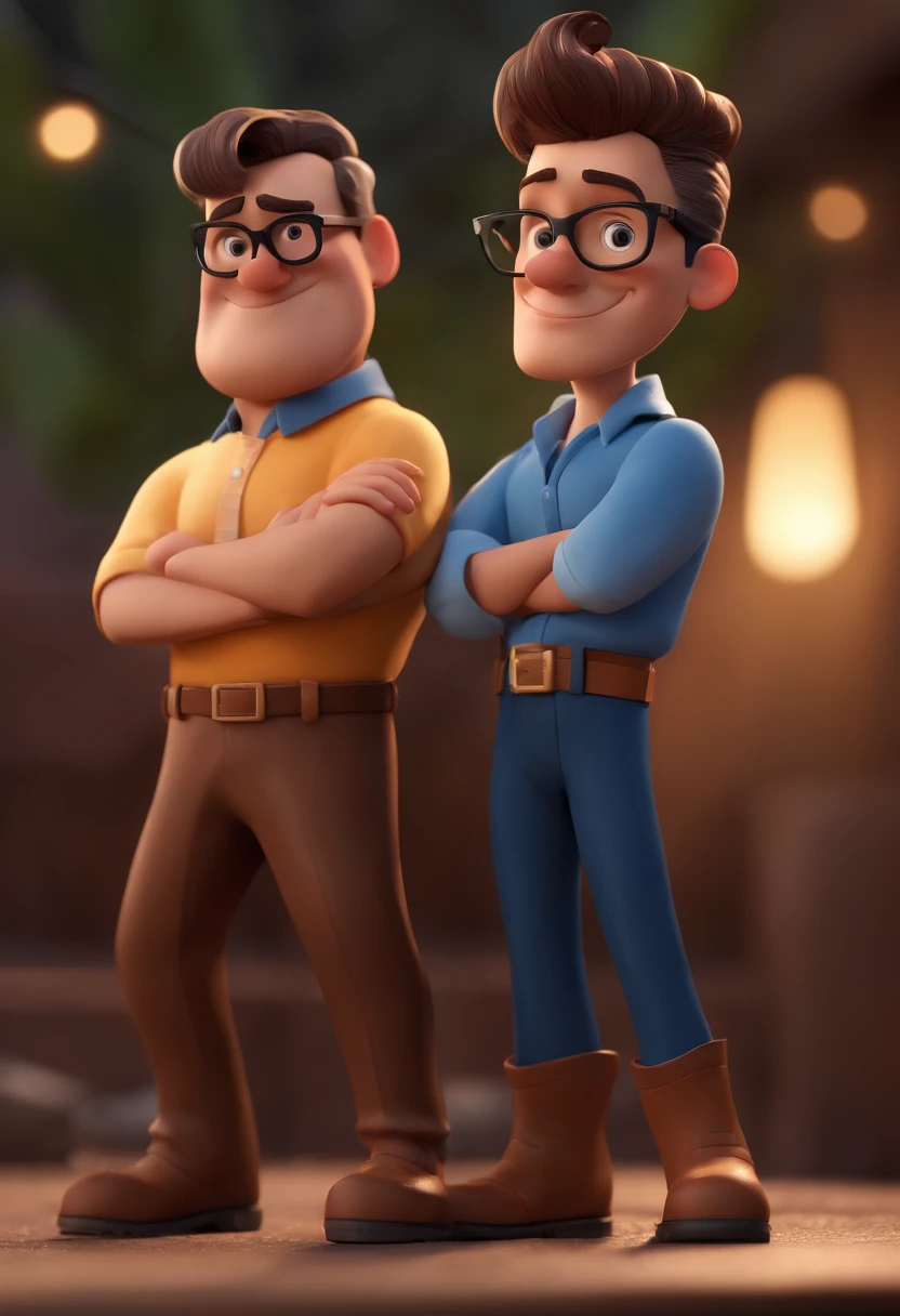 Cartoon character of a man with black glasses and a blue shirt, animation character, Caractere estilizado, animation style rendering, 3D estilizado, Arnold Maya render, 3 d render stylized, toon render keyshot, Personagem 3D, Personagem 3D, 3d rendering stylized, 3 d character render, personagem de desenho animado, Personagem de close up, Pose de personagem, (Estilo Pixar) (master part:1.2) (Bokeh) (best quality) (pele detalhada) (textura detalhada) (8k) (argila) (Cinematic lighting) (foco nítido