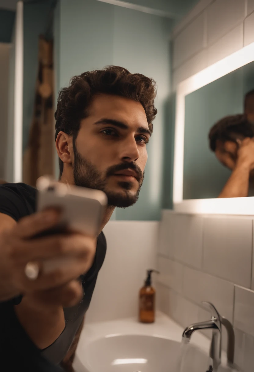 there is a man taking a selfie in a bathroom mirror, mateus 9 5, Mohamed Reda, Condutor de Ene, 🔞🤡, caio santos, 1614572159, imagem frontal, Directed by: Benjamin Marra, Fotografia selfie 8k, Streamer do Twitch / Jogador Ludwig, lucas graziano