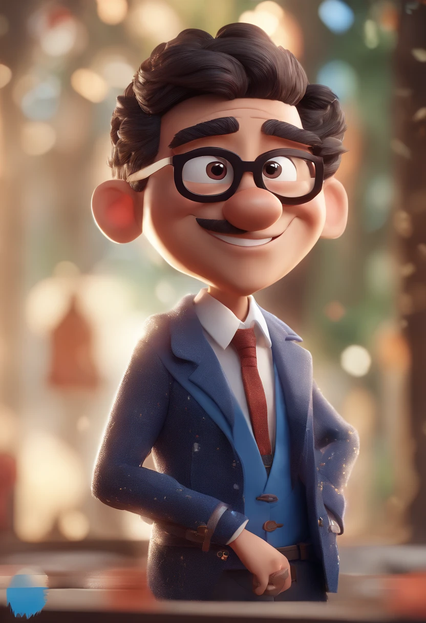 Cartoon character of a man with black glasses and a blue shirt, animation character, Caractere estilizado, animation style rendering, 3D estilizado, Arnold Maya render, 3 d render stylized, toon render keyshot, Personagem 3D, Personagem 3D, 3d rendering stylized, 3 d character render, personagem de desenho animado, Personagem de close up, Pose de personagem,  (Estilo Pixar) (master part:1.2) (Bokeh) (best quality) (pele detalhada) (textura detalhada) (8k) (argila) (Cinematic lighting) (foco nítido
