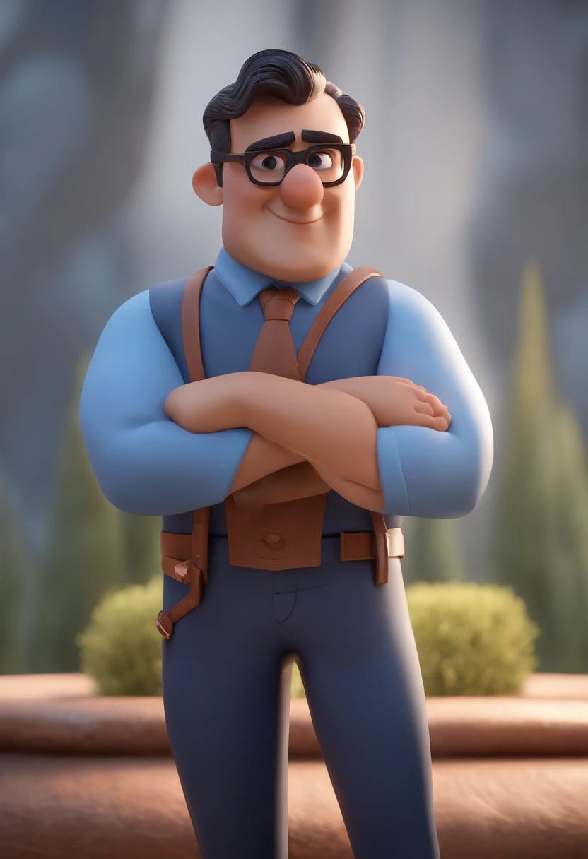 Cartoon character of a man with black glasses and a blue shirt, animation character, Caractere estilizado, animation style rendering, 3D estilizado, Arnold Maya render, 3 d render stylized, toon render keyshot, Personagem 3D, Personagem 3D, 3d rendering stylized, 3 d character render, personagem de desenho animado, Personagem de close up, Pose de personagem,  (Estilo Pixar) (master part:1.2) (Bokeh) (best quality) (pele detalhada) (textura detalhada) (8k) (argila) (Cinematic lighting) (foco nítido