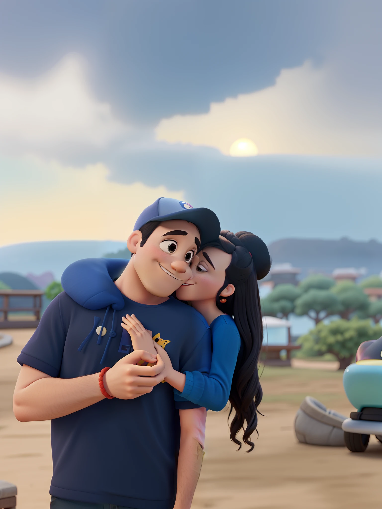 Casal apaixonado, Hug, paisagem Disney pixar |