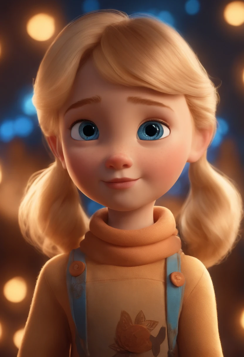 A beautiful with blond hair and blue eyes,vestindo uma fantasia espacial, fundo desfocado, Estilo Pixar 3d, desenhos animados, rosto detalhado, Full hd