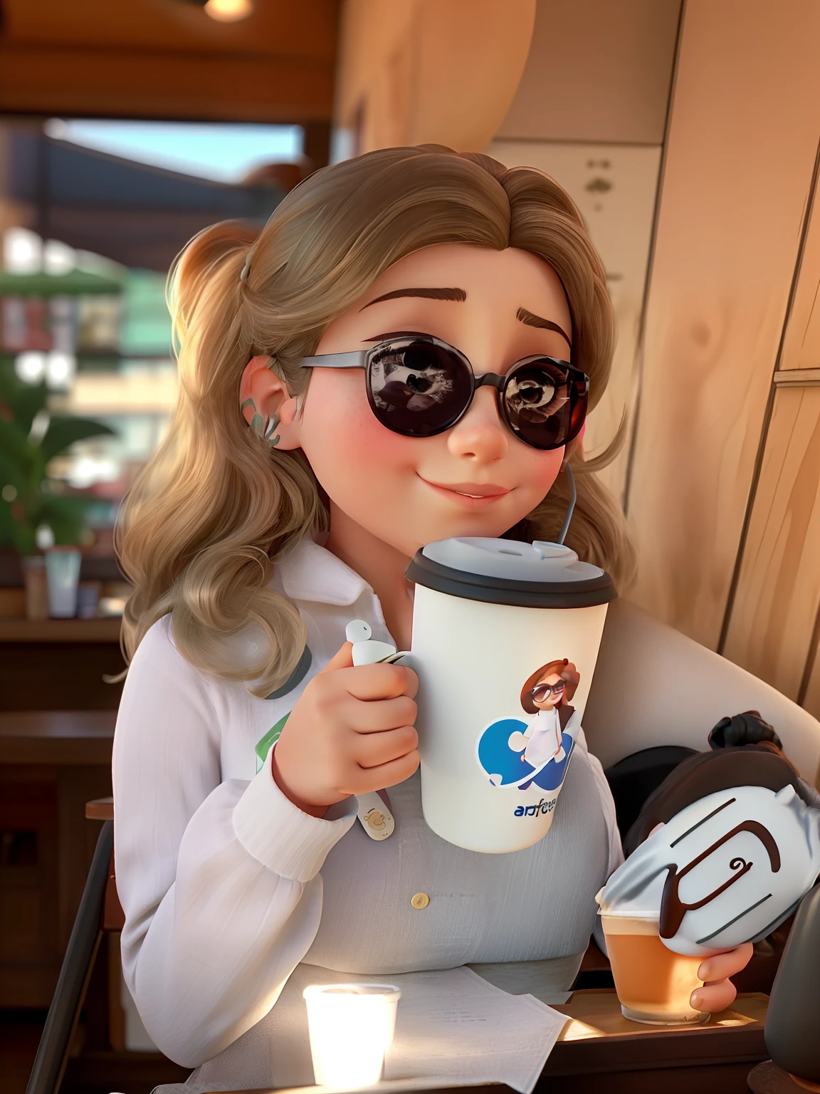 Girl in sunglasses drinking a cup of coffee, Drink coffee not Central Perk, drinking a coffee, with sunglasses, drinking coffee, garota misteriosa da cafeteria, enjoying coffee at a coffee shop, sitting at a café, with sun glasses, drinking a cup of coffee, alexa grace, cabrito, Alice participa da Mad Tea Party, next to a cup, girl with glasses