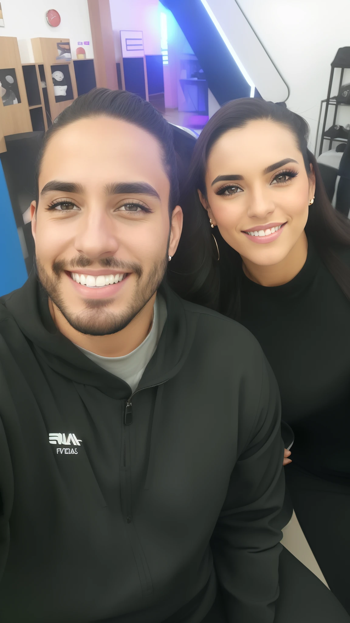 Homem e mulher sorridentes posando para uma foto em uma academia, foto do perfil, Wlop e Andrei Riabovitchev, Joel Torres, Karla Ortiz, Lorena Avarez, Marischa Becker, andrea rocha, 🤬 🤮 💕 🎀, suave em segundo plano, julia fuentes, by Amelia Peláez, fernanda suarez, foto de perfil headshot
