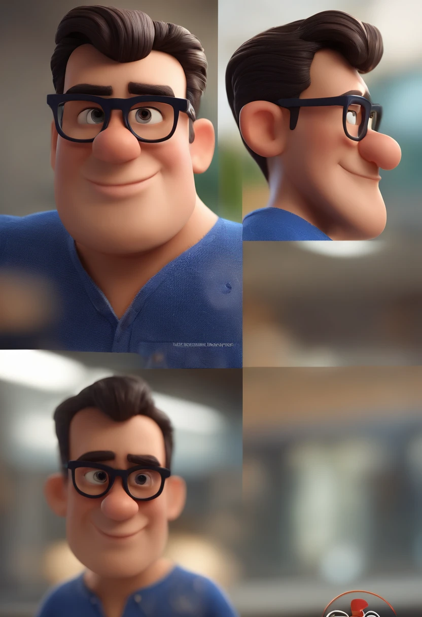 Cartoon character of a man with black glasses and a blue shirt, animation character, Caractere estilizado, animation style rendering, 3D estilizado, Arnold Maya render, 3 d render stylized, toon render keyshot, Personagem 3D, Personagem 3D, 3d rendering stylized, 3 d character render, personagem de desenho animado, Personagem de close up, Pose de personagem, (Estilo Pixar) (master part:1.2) (Bokeh) (best quality) (pele detalhada) (textura detalhada) (8k) (argila) (Cinematic lighting) (foco nítido