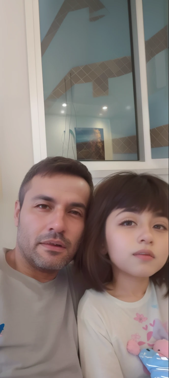 There's a man and a girl sitting on a couch, imagem de qualidade muito baixa, fotografia de perfil, imagem de perfil, imagem do iphone, Homem de 4 0 anos, Aykut Aydogdu, Ayanamikodon e Irakli Nadar, with a , fotografia de perfil, Fotografia selfie 8k, fotografia do perfil, Emad Mostaque, fotografia