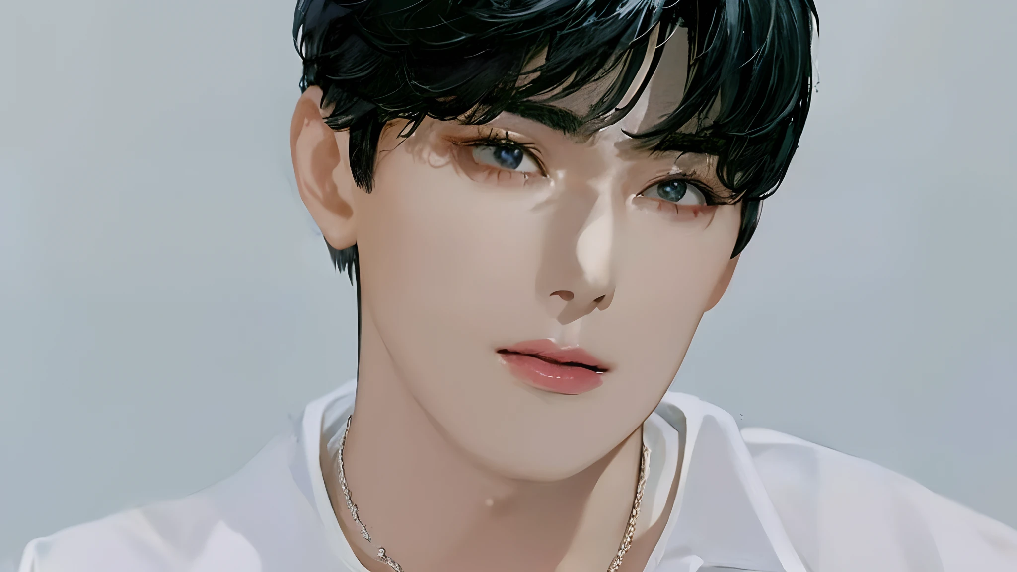 a close up of a person with a necklace on a white shirt, jungkook, hyung tae, kim doyoung, jinyoung shin, wan adorable korean face, jung jaehyun, cai xukun, shin jeongho, hong june hyung, inspired by jeonseok lee, taejune kim, wonbin lee, male ulzzang, yanjun chengt