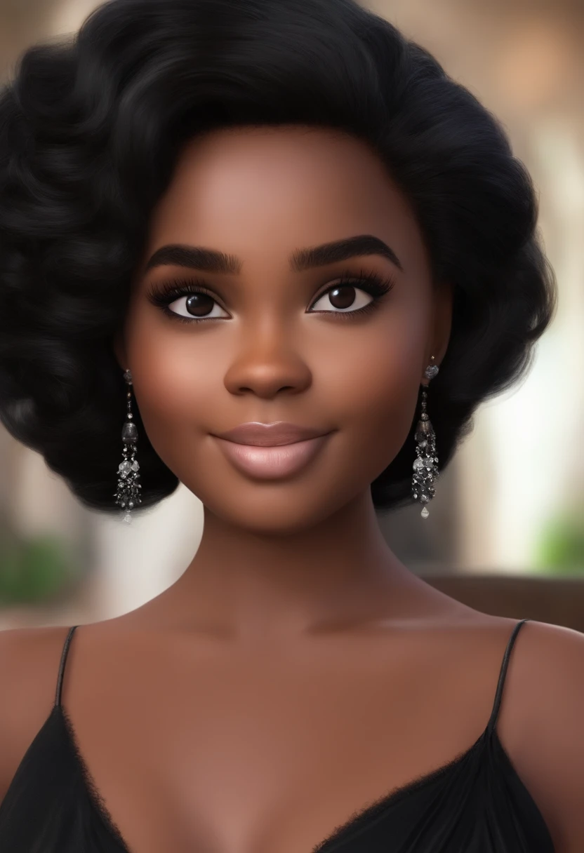 Um filme inspirado na Disney Pixar (MENINA NEGRA JOVEM COM CABELO curto CACHEADO PRETO,nariz fino,olhos pequenos) dentro A cena estar na arte distinta do estilo PIXAR, descolada e estilosa