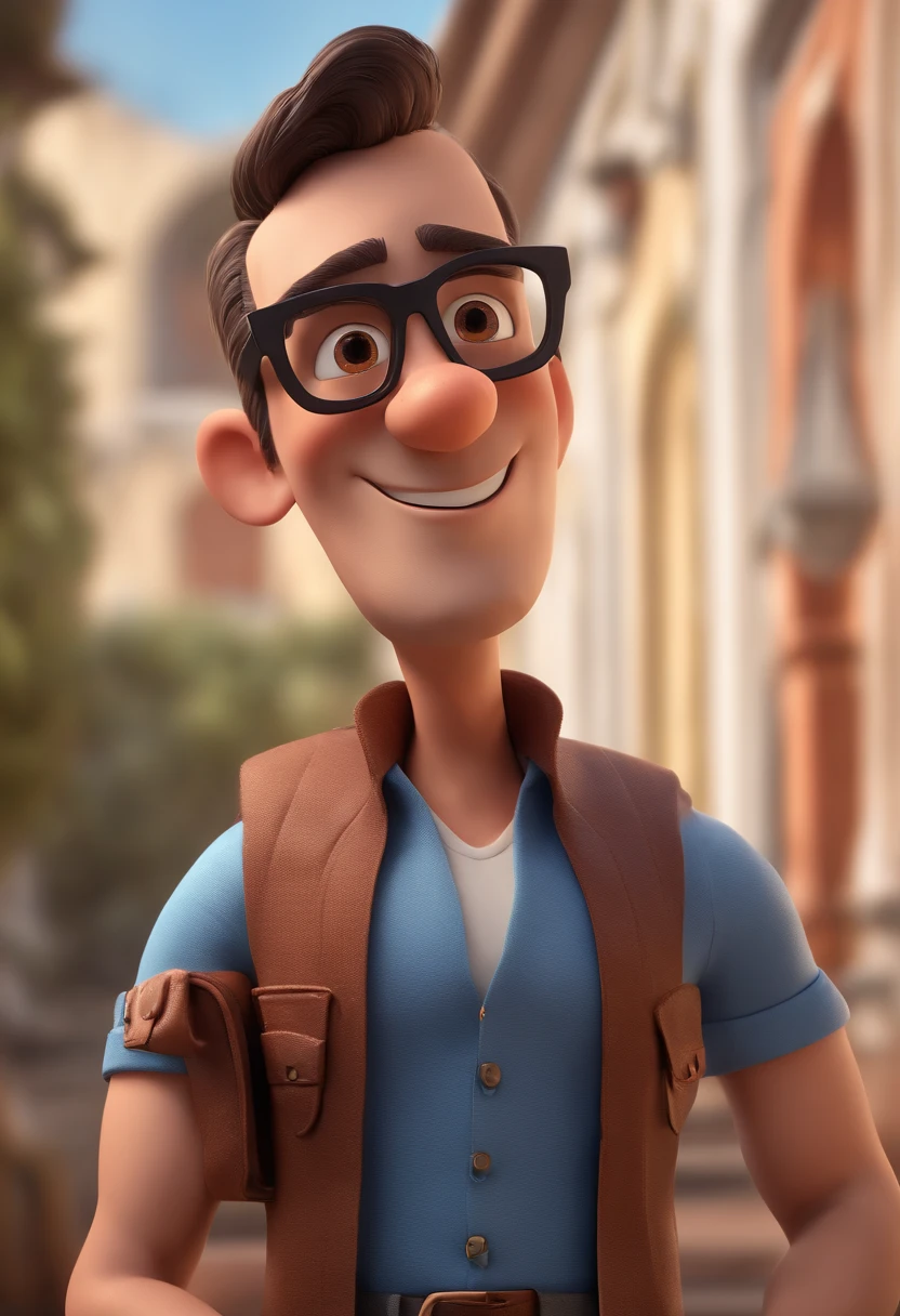 Cartoon character of a man with black glasses and a blue shirt, animation character, Caractere estilizado, animation style rendering, 3D estilizado, Arnold Maya render, 3 d render stylized, toon render keyshot, Personagem 3D, Personagem 3D, 3d rendering stylized, 3 d character render, personagem de desenho animado, Personagem de close up, Pose de personagem,  (Estilo Pixar) (master part:1.2) (Bokeh) (best quality) (pele detalhada) (textura detalhada) (8k) (argila) (Cinematic lighting) (foco nítido