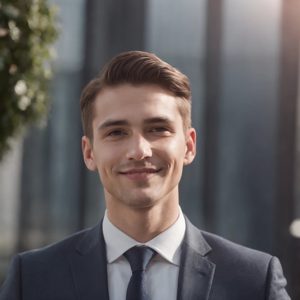 Young man in suit smiling, alone