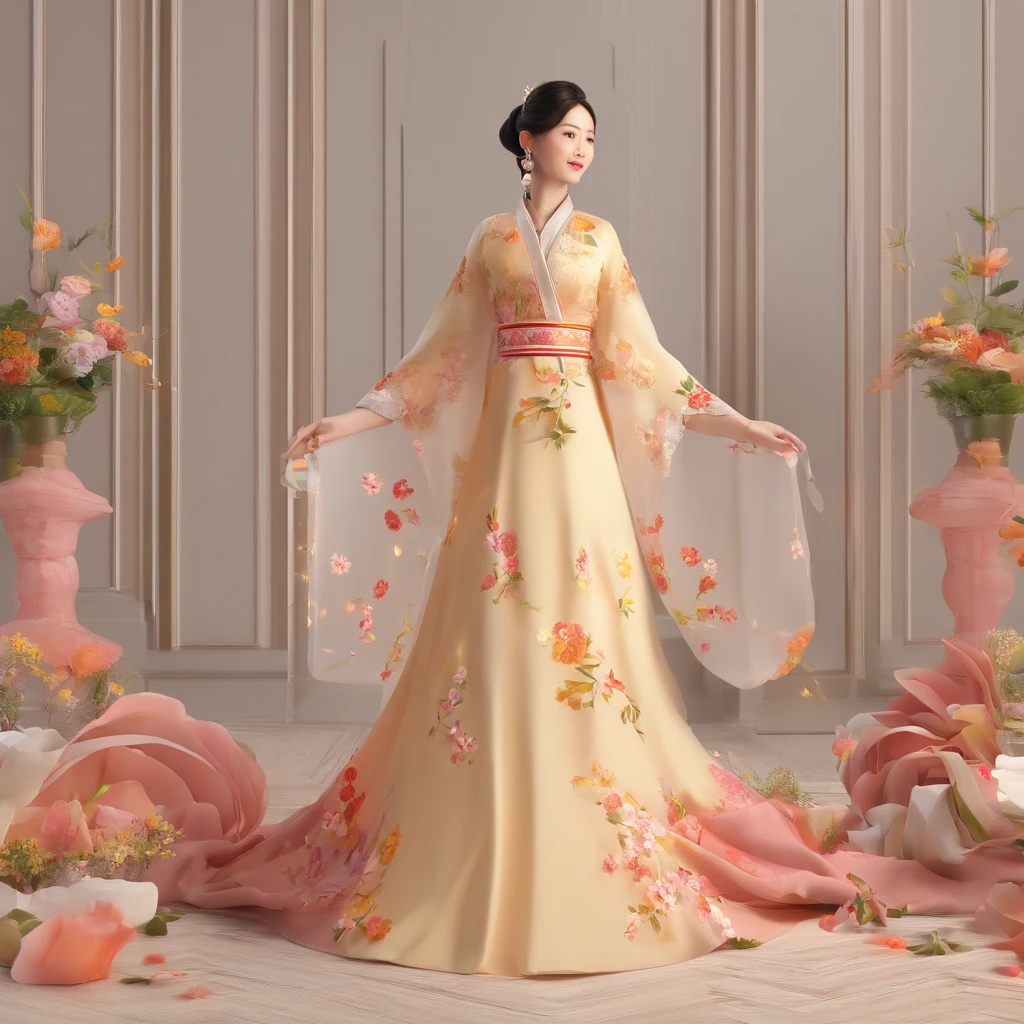 best quality, High_resolution, diferente_imagem, Antecedentes detalhados ,garota, Hanbok,flor,Jardim,lua, Noite,Dutch angle, tiro largo, coroa,
