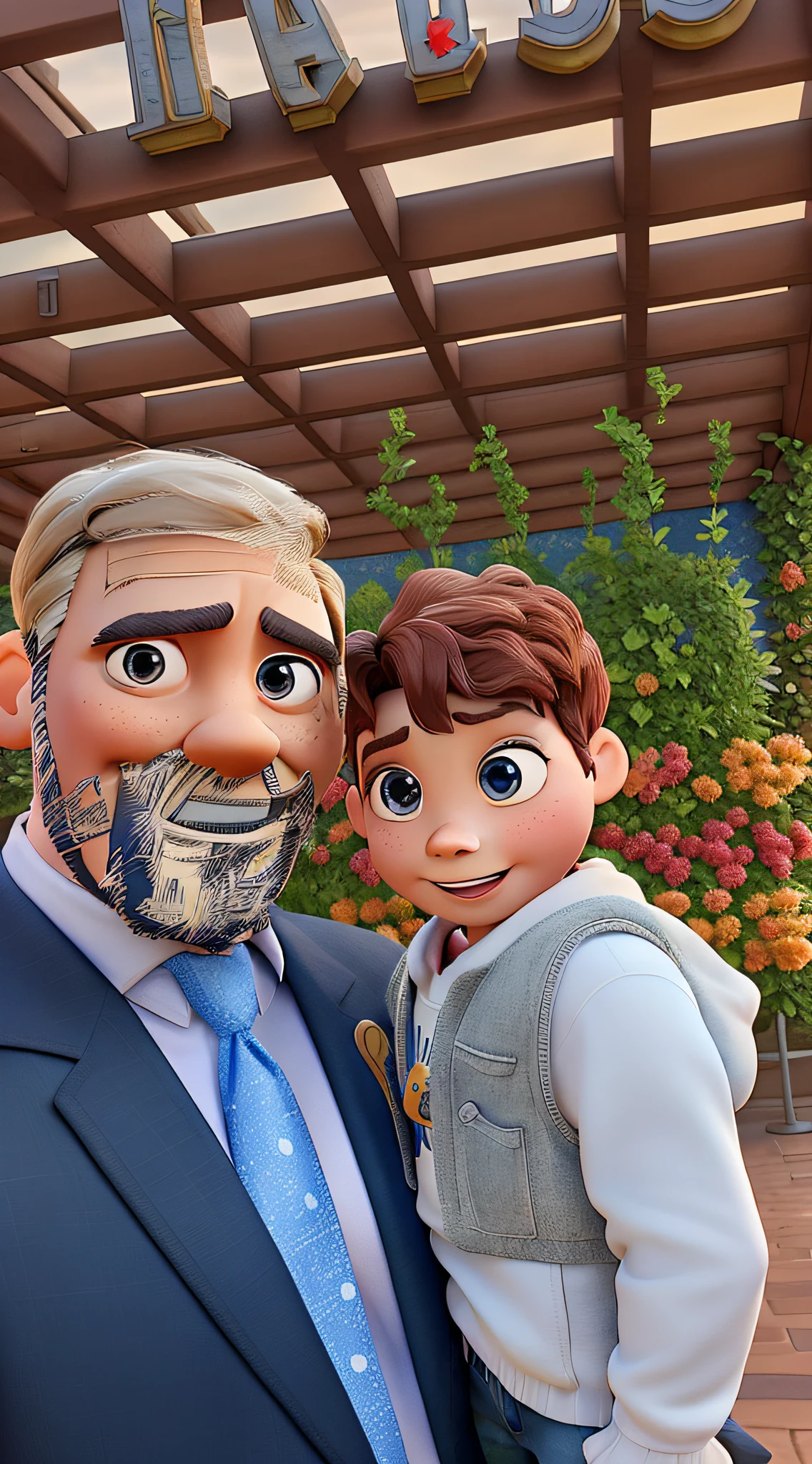 Pixar with the Eiffel tower in the background along with Iron Man and Captain America.