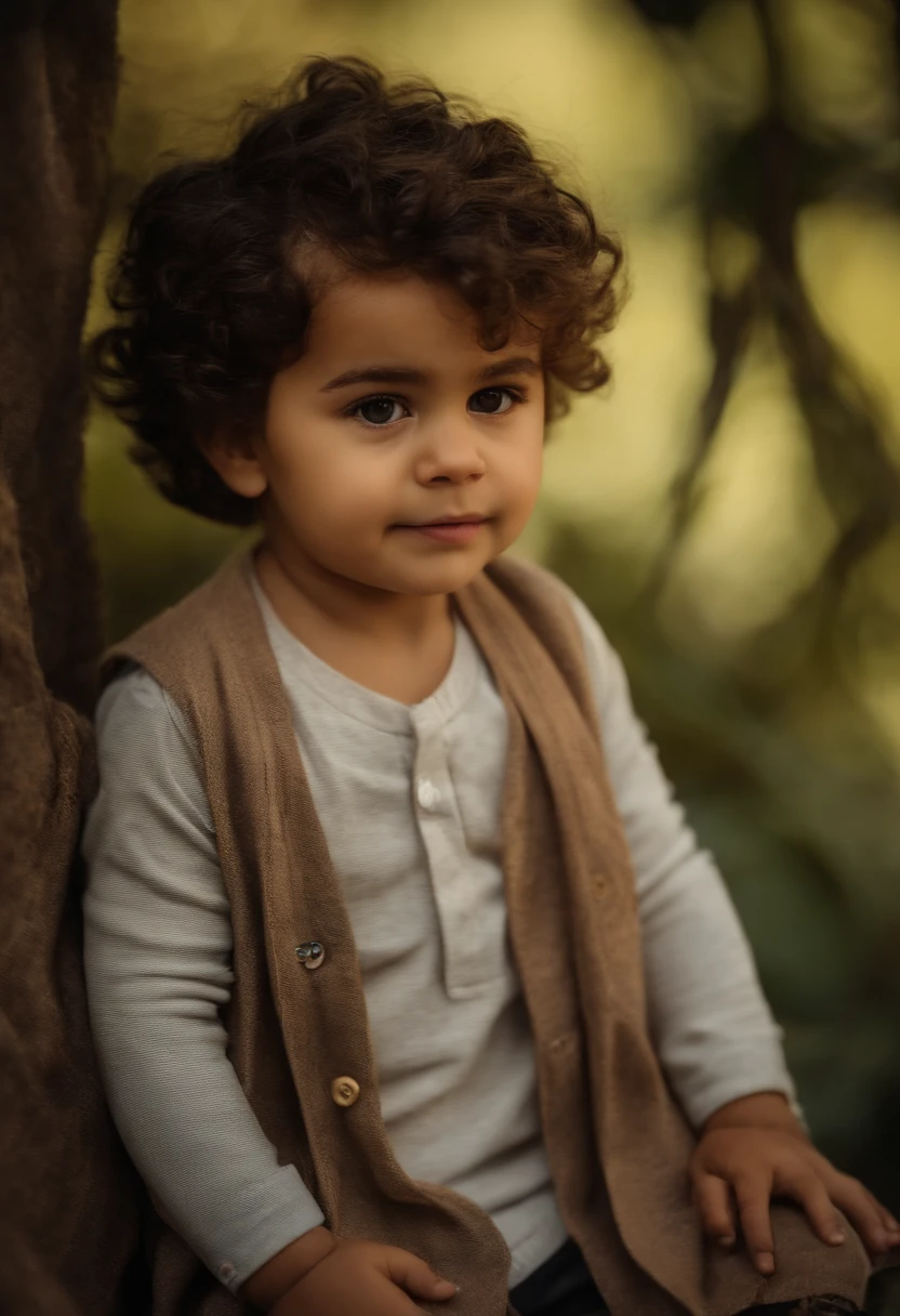 : Miguel, aproximadamente 5 anos de idade, cabelo curto estilo Disney, olhos castanhos e sorrisos. garota: Giovana, 2 anos, longos cabelos pretos e olhos azuis. scenecy: Miguel and Giovana are in a cozy little house in the valley, ao fundo um dia ensolarado, Destacando o Sol.