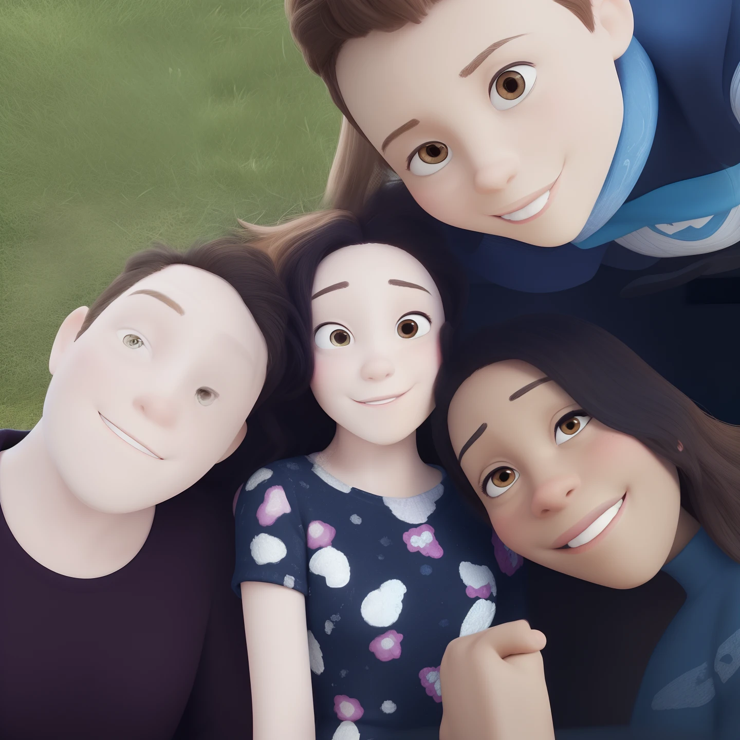 Obra-prima ao estilo Disney/Pixar. Pai do lado branco, 1 filha no meio branca, 1 black mother next door and 1 light brown son