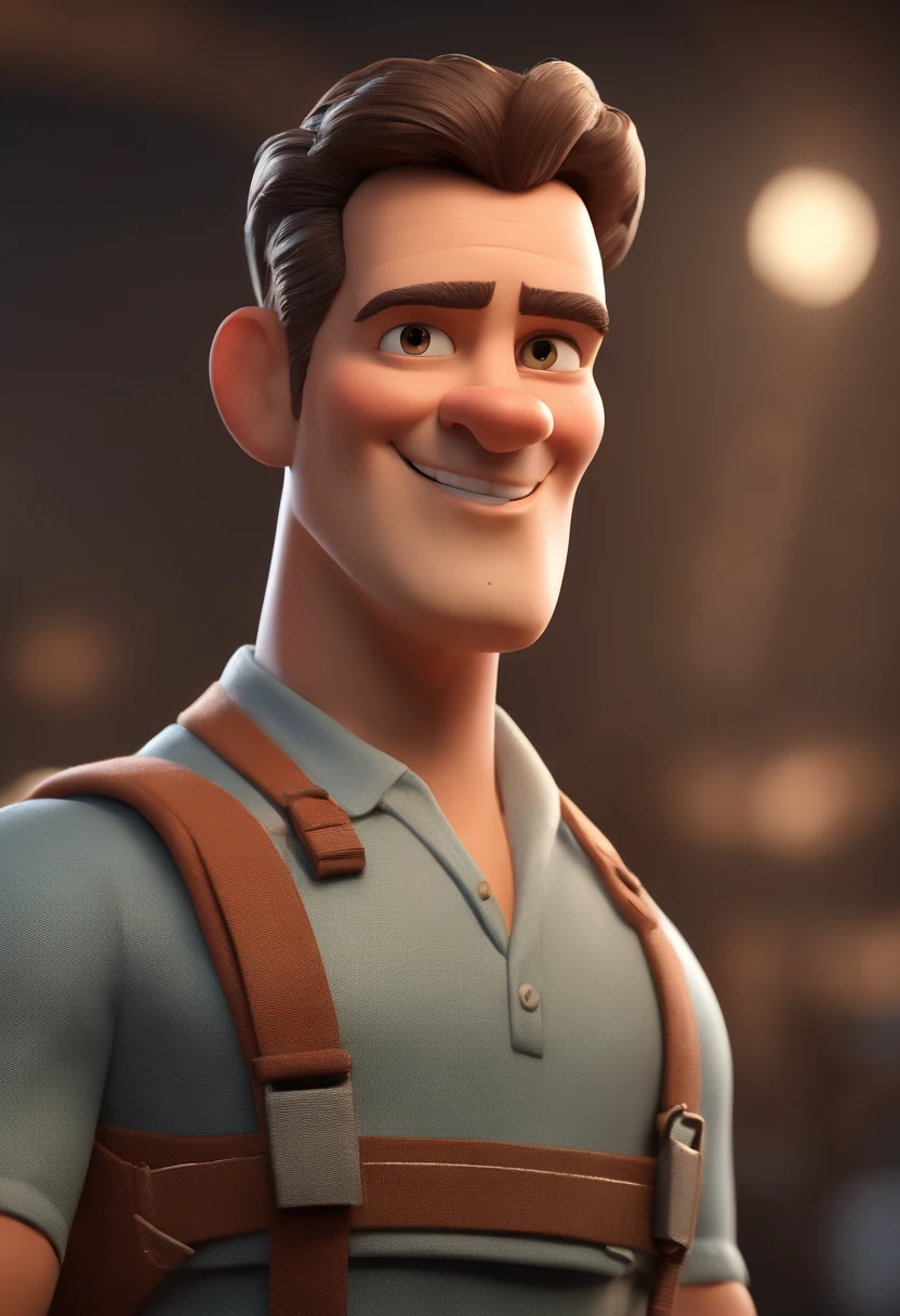 Cartoon character of a naval mechanic man with a blue shirt, animation character, Caractere estilizado, animation style rendering, 3D estilizado, Arnold Maya render, 3 d render stylized, toon render keyshot, Personagem 3D, Personagem 3D, 3d rendering stylized, 3 d character render, personagem de desenho animado, Personagem de close up, Pose de personagem, (Estilo Pixar) (master part:1.2) (Bokeh) (best quality) (pele detalhada) (textura detalhada) (8k) (argila) (Cinematic lighting) (foco nítido