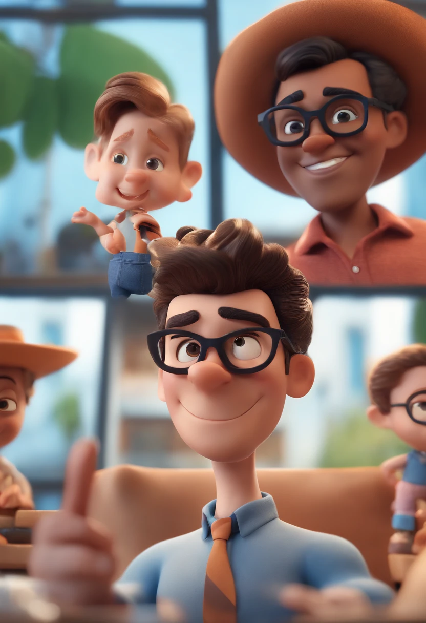 Cartoon character of a man with black glasses and a blue shirt, animation character, Caractere estilizado, animation style rendering, 3D estilizado, Arnold Maya render, 3 d render stylized, toon render keyshot, Personagem 3D, Personagem 3D, 3d rendering stylized, 3 d character render, personagem de desenho animado, Personagem de close up, Pose de personagem,  (Estilo Pixar) (master part:1.2) (Bokeh) (best quality) (pele detalhada) (textura detalhada) (8k) (argila) (Cinematic lighting) (foco nítido
