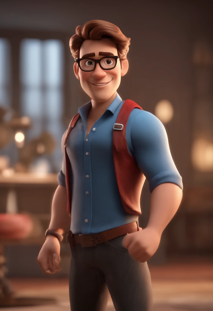 personagem dos desenhos animados de um homem com olhos azuis e uma camisa vermelha, animation character, Caractere estilizado, animation style rendering, 3D estilizado, Arnold Maya render, 3 d render stylized, toon render keyshot, Personagem 3D, Personagem 3D, 3d rendering stylized, 3 d character render, personagem de desenho animado, Personagem de close up, Pose de personagem, (Estilo Pixar) (master part:1.2) (Bokeh) (best quality) (pele detalhada) (textura detalhada) (8k) (argila) (Cinematic lighting) (foco nítido